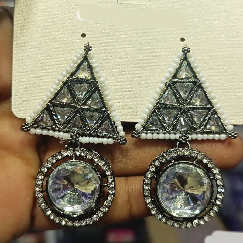 women’s statement crystal earrings-Rani Sati Jewels Oxidised Plated Crystal Stone Dangler Earrings