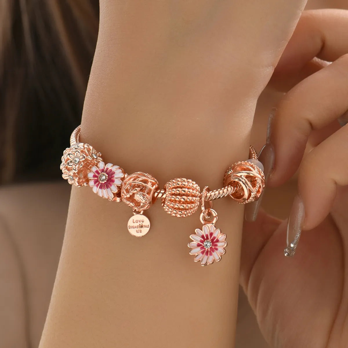 women’s gold bracelets-1 Piece Fashion Simple Style Flower Alloy Steel Inlay Rhinestones Women's Bracelets