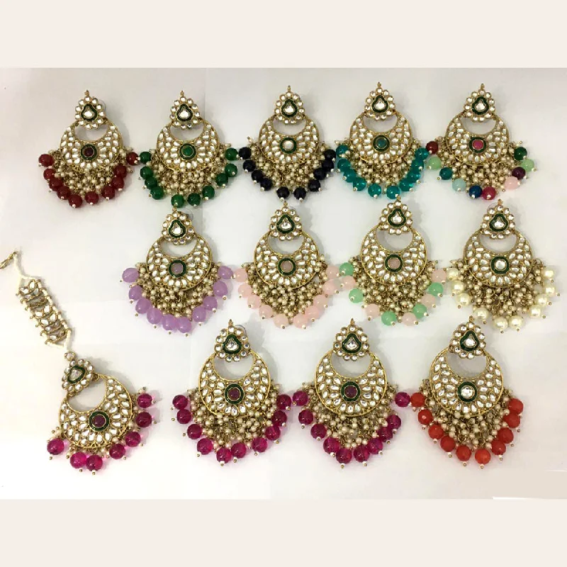 women’s exclusive earrings-Rani Sati Jewels Gold Plated Kundan Maangtikka With Earrings