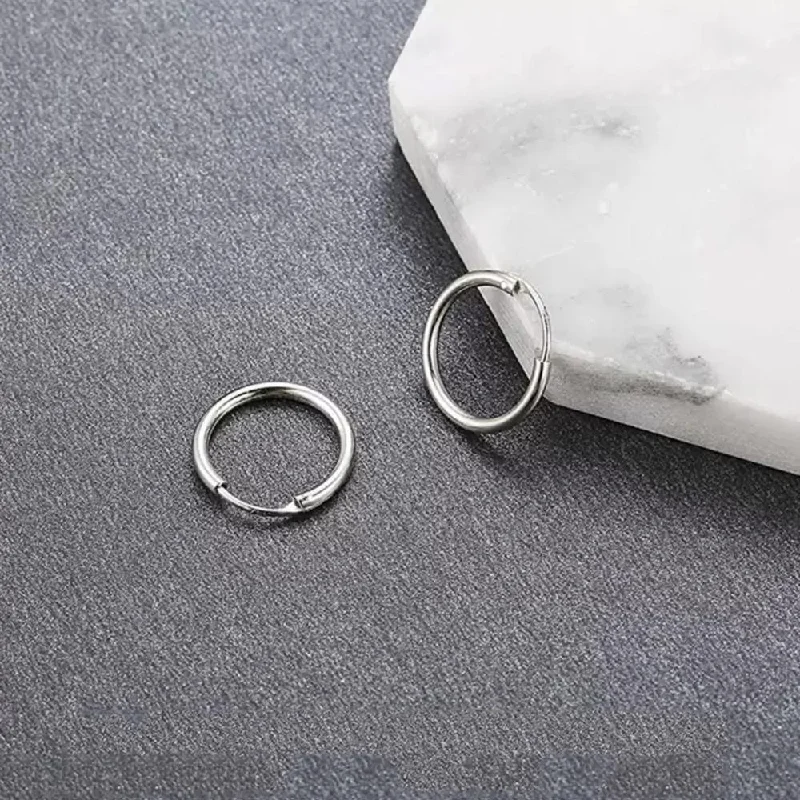 women’s elegant hoop earrings-Mahi Rhodium Plated Plain Round Hoop Bali Earrings for Men (ER1109837RMen18mm)