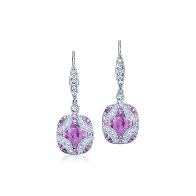 women’s trendy earrings-KWIAT Argyle Collection Amethyst and Diamond Earrings E-28441-0-AMEDIA-18KW