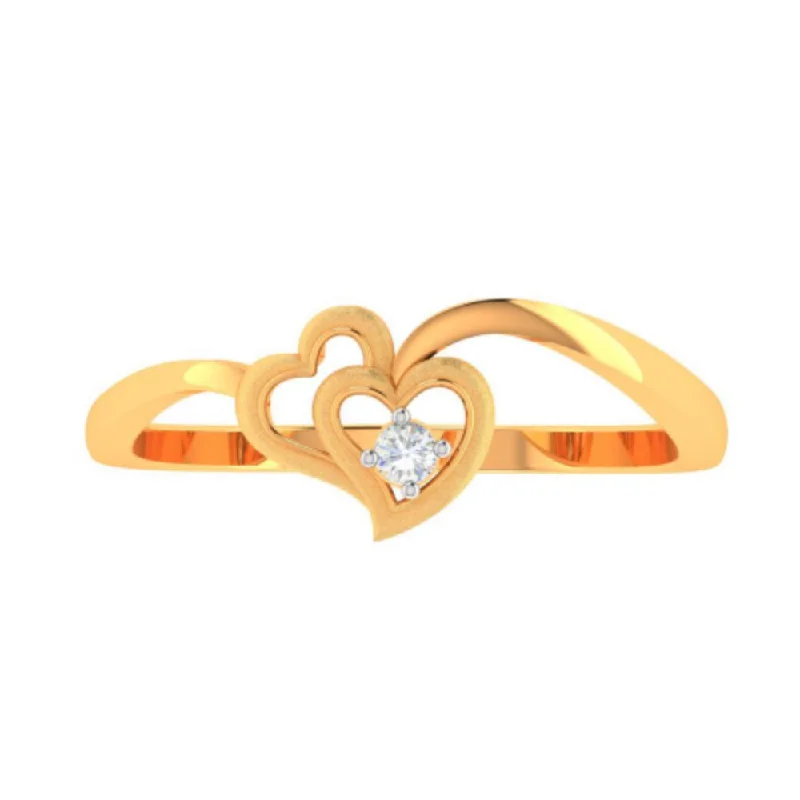 women’s platinum rings-14k Double Hearts Gold And American Diamond Ring