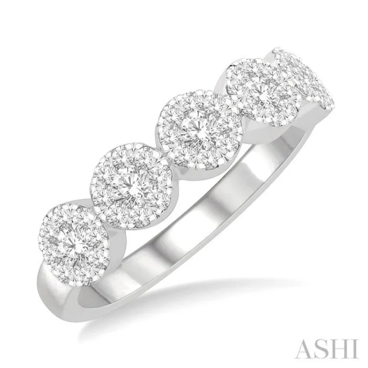 women’s plain rings-3/4 ctw 5-Stone Lovebright Round Cut Diamond Ring in 14K White Gold