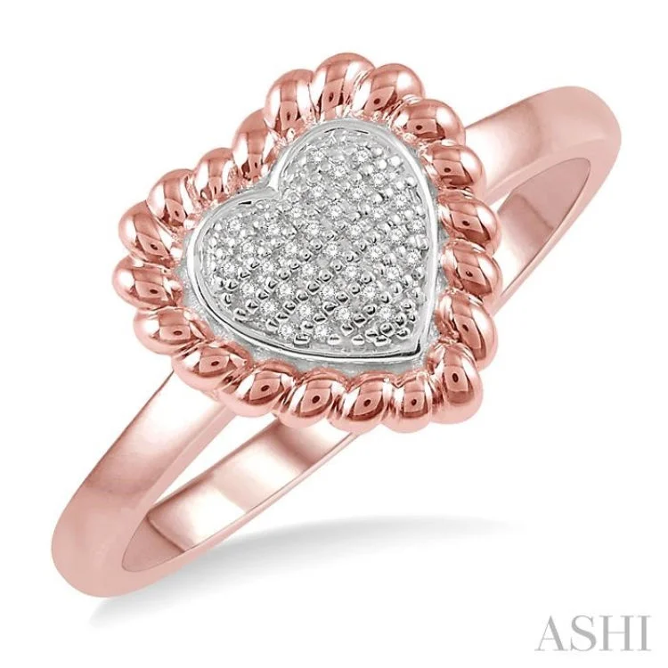 women’s geometric rings-1/20 Ctw Heart Shape Twisted Rim Round Cut Diamond Ring in 10K Rose Gold