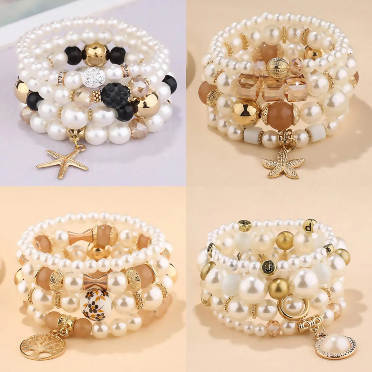 women’s luxury bangles-Simple Style Starfish Alloy Beaded Women's Bracelets