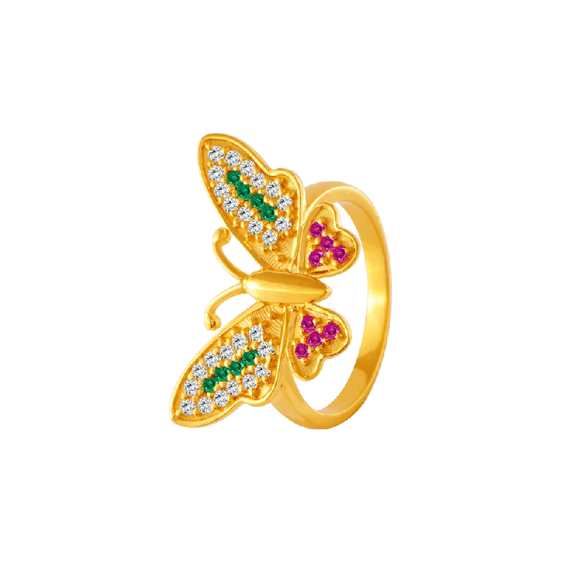 women’s flower rings-22KT Yellow Gold And American Diamond Ring For Women