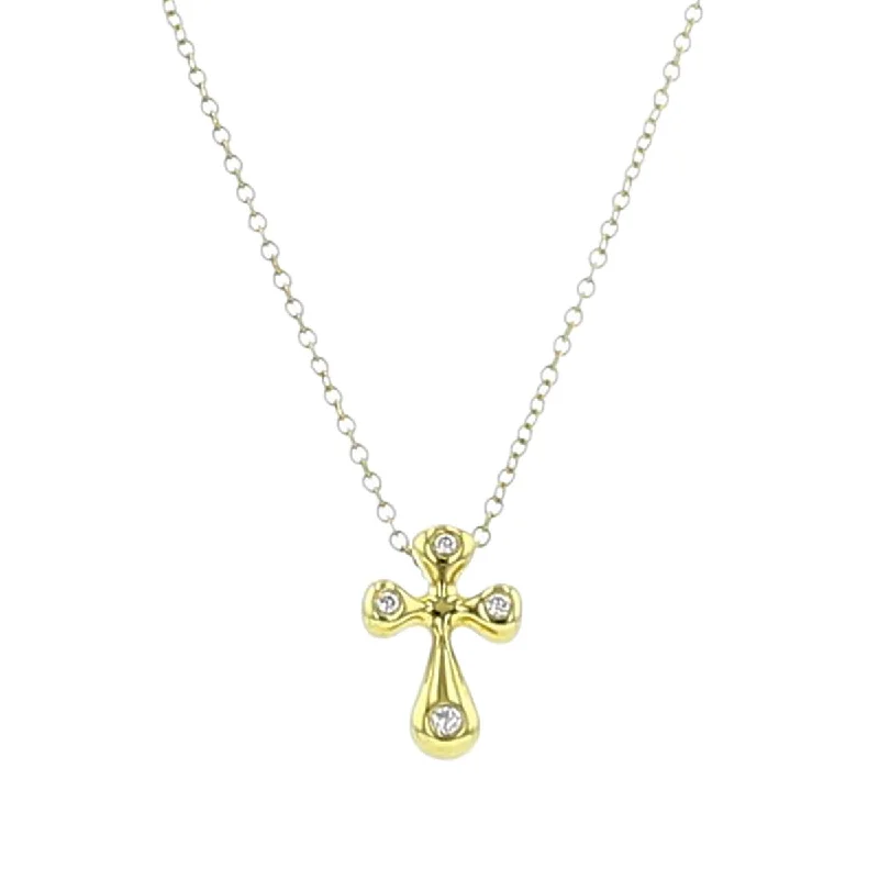 women’s delicate necklaces-women’s delicate necklaces-18K Yellow Gold Diamond Cross Pendant Necklace