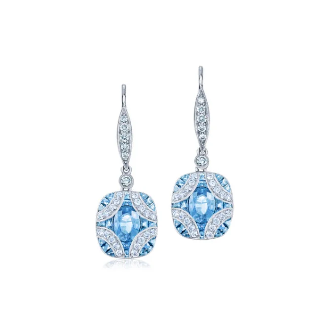 women’s halo earrings-KWIAT Argyle Collection Aquamarine and Diamond Earrings E-28441-0-AQUDIA-18KW