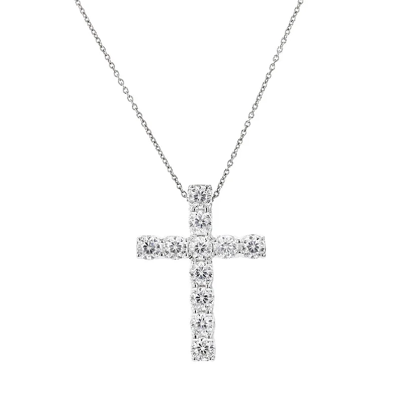 women’s birthstone necklaces-women’s birthstone necklaces-18K White Gold Diamond Cross Pendant Necklace