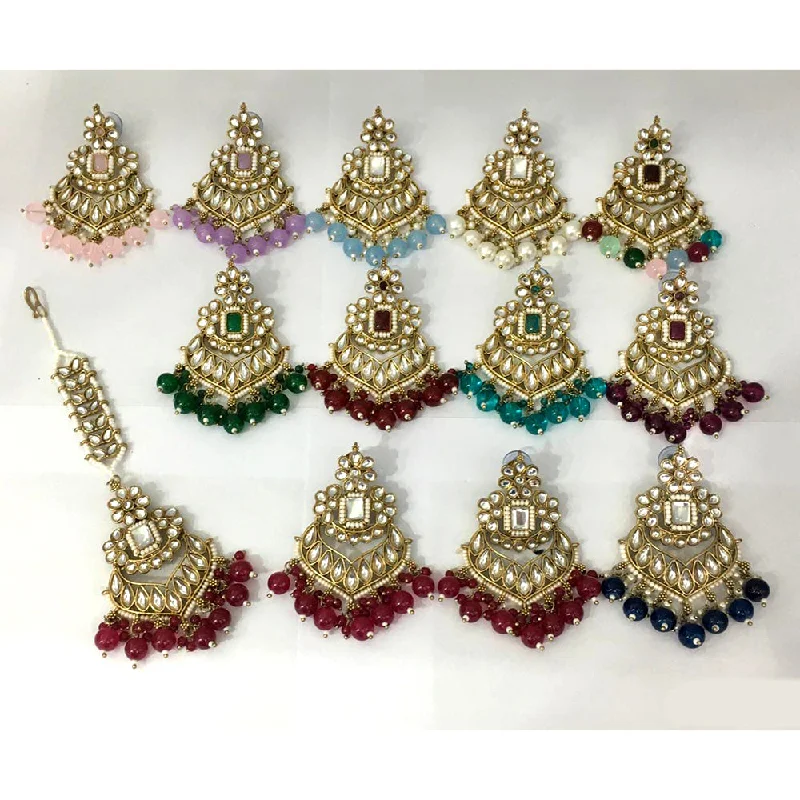 women’s modern earrings-Rani Sati Jewels Gold Plated Kundan Maangtikka With Earrings