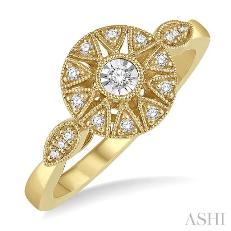 women’s wedding set rings-1/8 Ctw Lattice Circular Center Round Cut Diamond Ring in 10K Yellow Gold