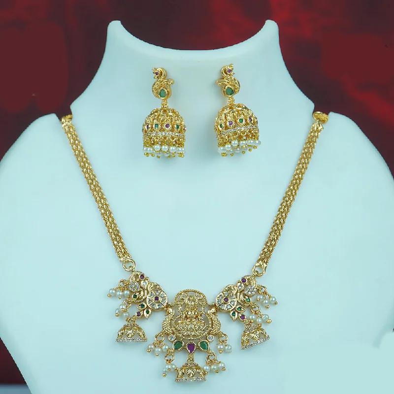 women’s delicate gold necklaces-women’s delicate gold necklaces-Diksha Collection Gold Plated Austrian Stone Temple Necklace Set