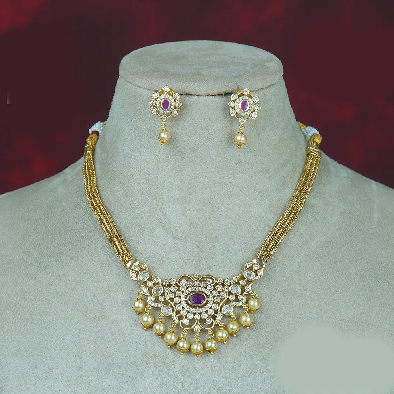 women’s dainty necklaces-women’s dainty necklaces-Diksha Collection Gold Plated Austrian Stone Necklace Set