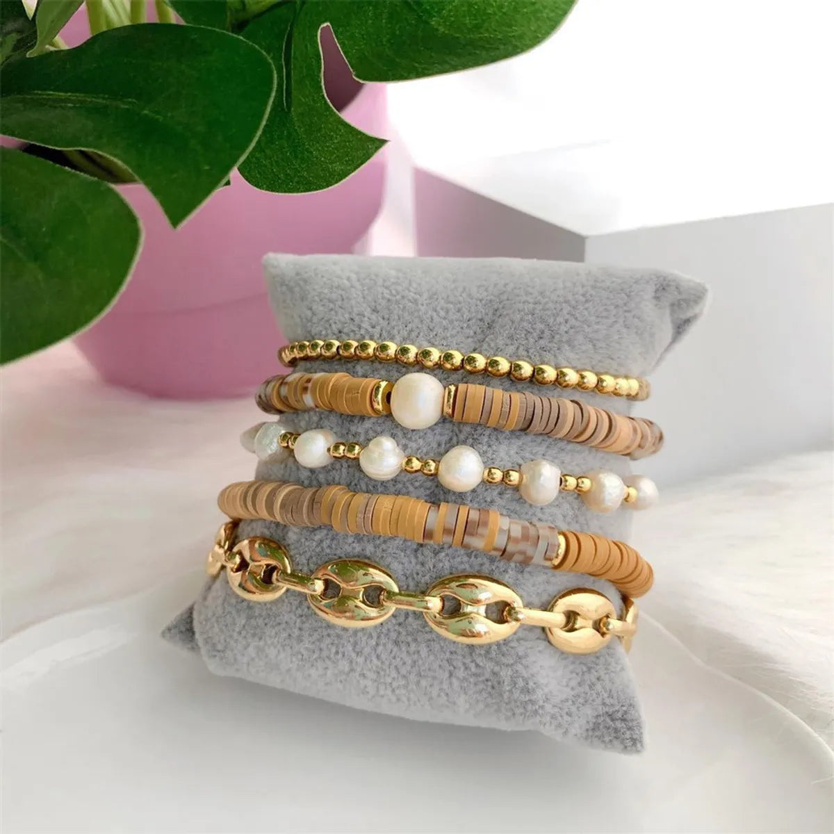 women’s glitter bangles-1 Piece 1 Set Sweet Geometric Pearl Knitting Women's Bracelets