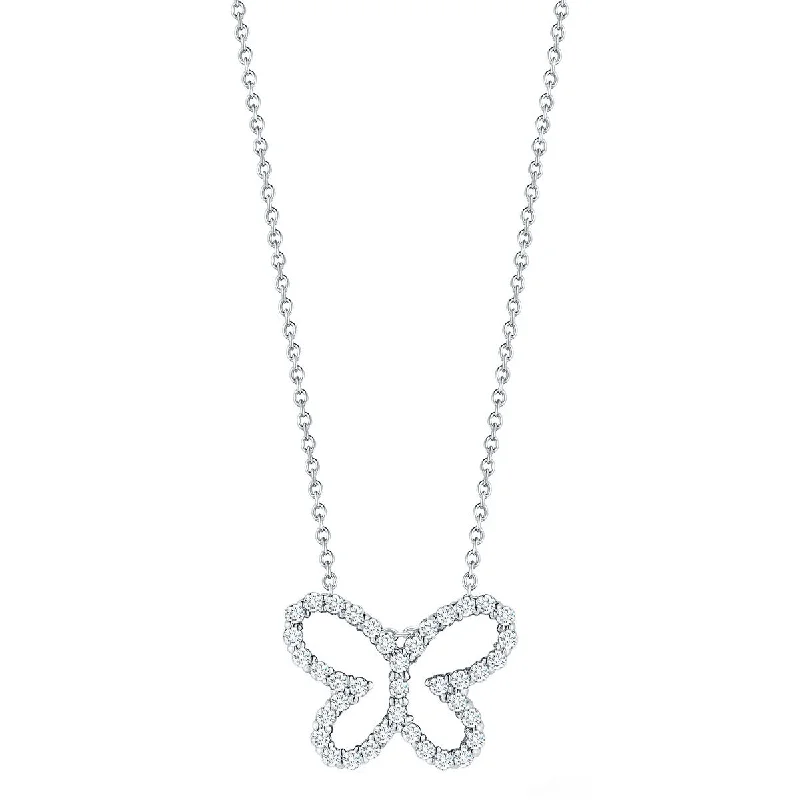 women’s trendy necklaces-women’s trendy necklaces-18K W Diamond Outline Butterfly Necklace