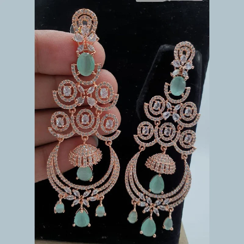 women’s hoop gold earrings-Pooja Bangles Rose Gold Plated AD Stone Dangler Earrings