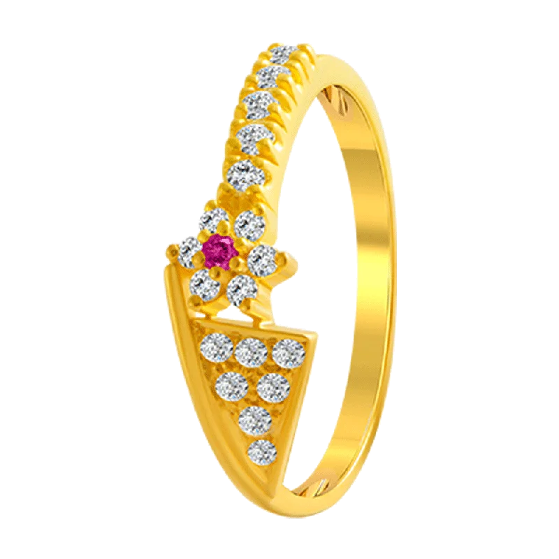 women’s fashion statement rings-22KT Yellow Gold And American Diamond Ring For Women