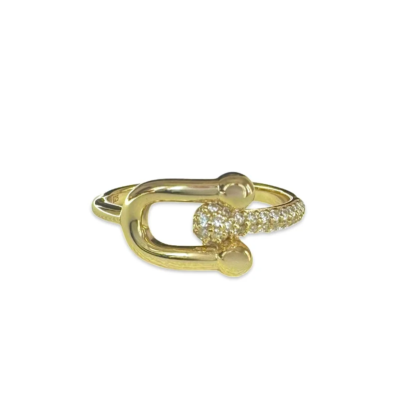 women’s mixed-metal rings-women’s mixed-metal rings-Buckle Chain Link Sparkle Ring