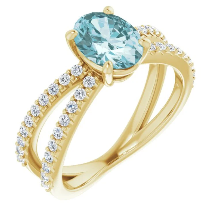 women’s statement diamond rings-14K Yellow Natural Sky Blue Topaz & 1/3 CTW Natural Diamond Ring