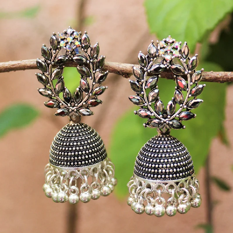 women’s delicate stud earrings-H K Fashion Oxidised Plated Crystal Stone  Jhumki Earrings