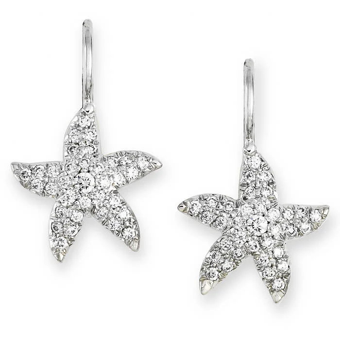 women’s vintage gemstone earrings-0.51ct Diamond Starfish Drop Earrings in 18K White Gold