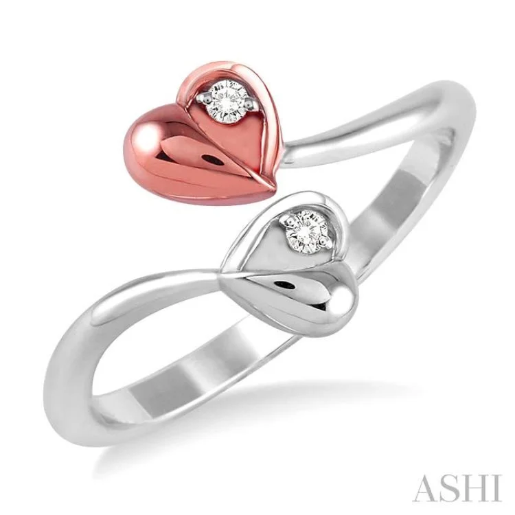 women’s oval rings-1/20 Ctw Twins Heart Round Cut Diamond Ring in 14K White and Rose Gold