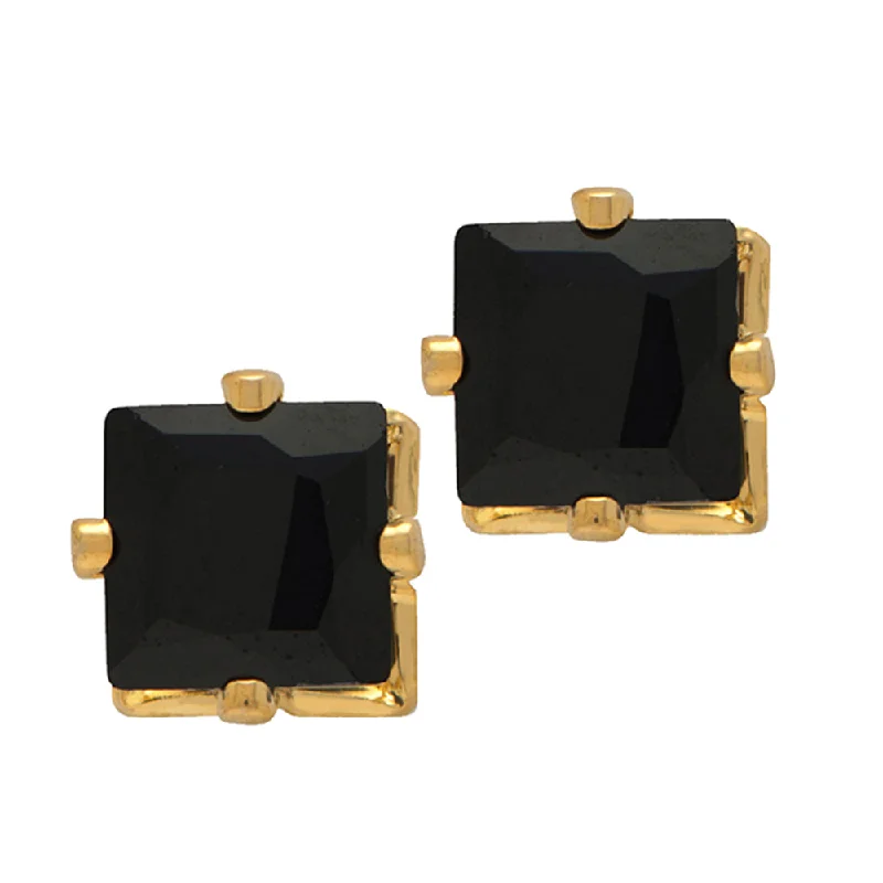 women’s angel wing earrings-Mahi Pair of Gold Plated Square Stud Earrings Black Crystal Piercing Mens Earrings (ER1108705GBlaMen)