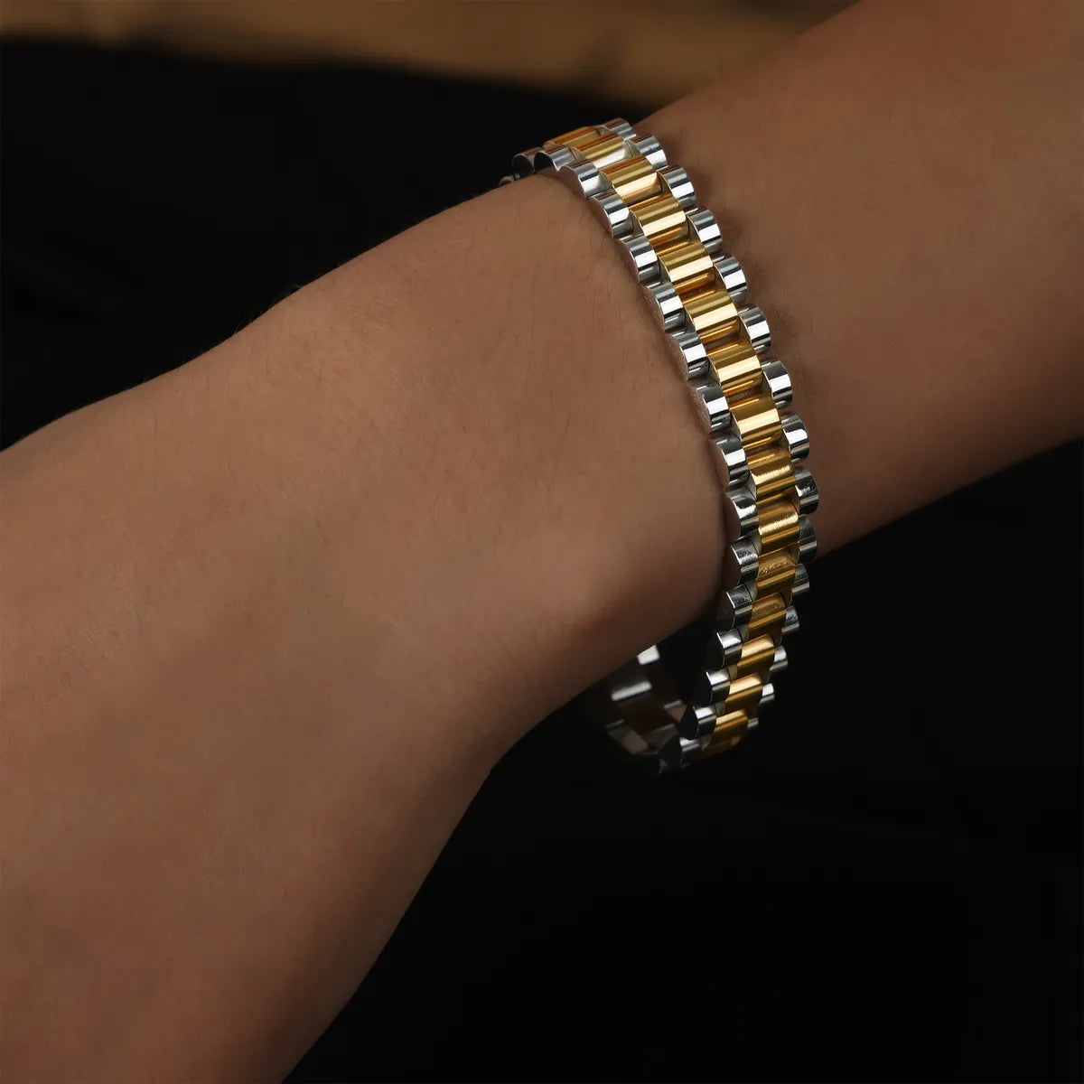 Gold Steel Bracelet-200mm Width 8mm