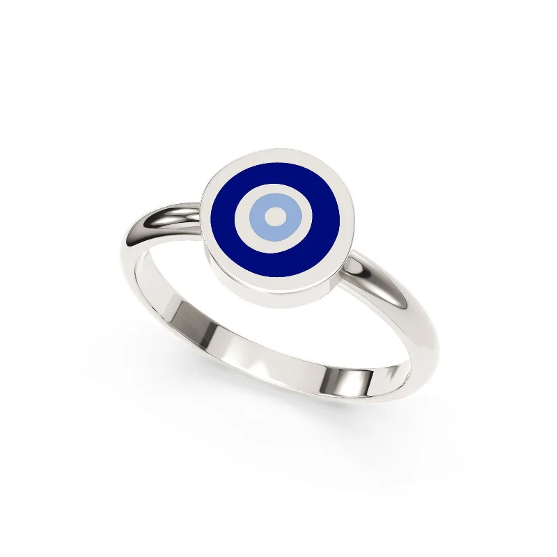 women’s halo rings-women’s halo rings-Silver Enamel Evil Eye Ring