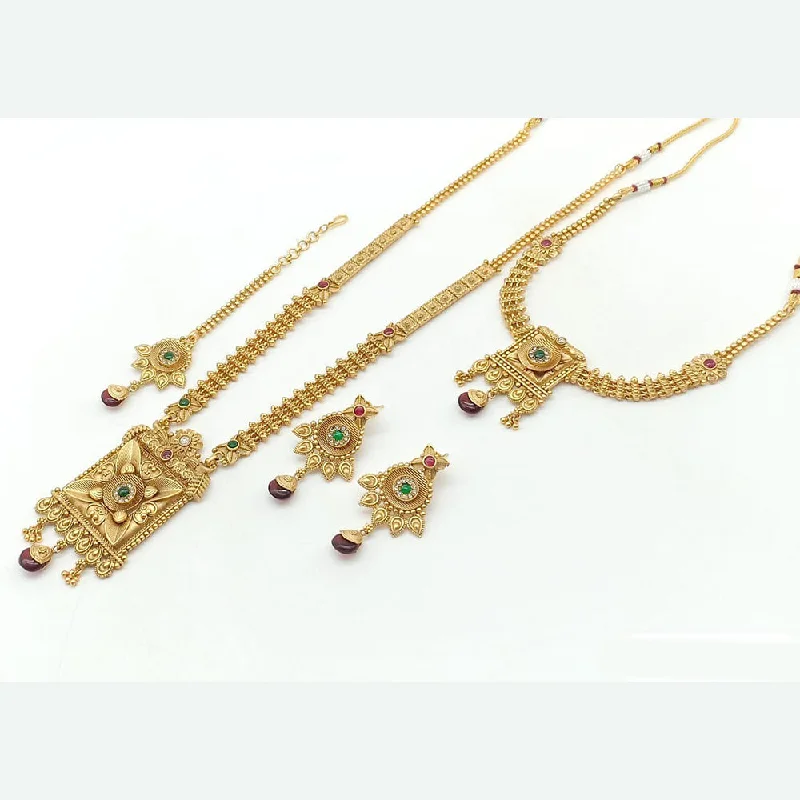 women’s luxury wedding necklaces-women’s luxury wedding necklaces-Rani Sati Jewels Gold Plated Pota Stone Double Necklace Set