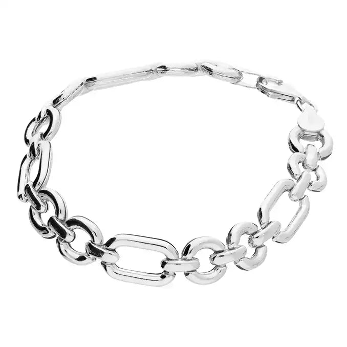 women’s gold-plated bracelets-Sterling Silver Round and Rectangular Link Bracelet