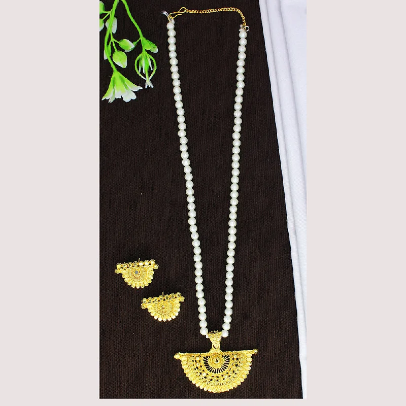 women’s pearl necklaces-women’s pearl necklaces-Mahavir Gold Plated Pearl Necklace Set