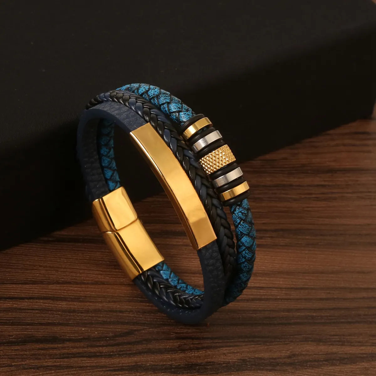 women’s stackable bracelets-Casual Hip-hop Stripe Plaid Twist Stainless Steel Pu Leather Plating Magnetic Braid Gold Plated Bracelets Bangle