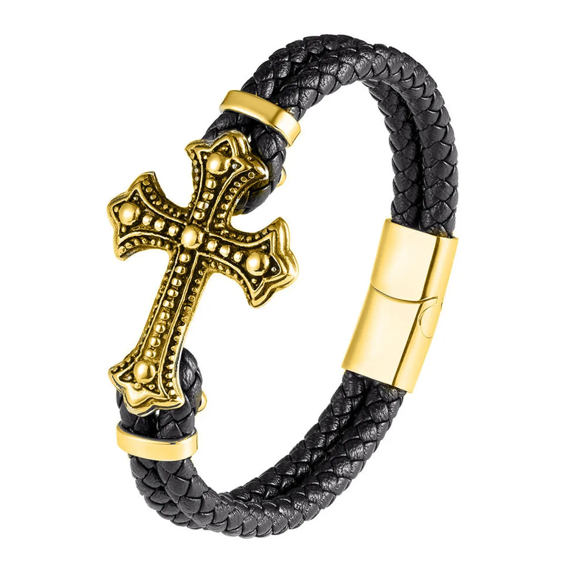 Leather cord bracelet-Cross Gold #1