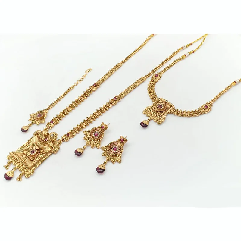 women’s custom design necklaces-women’s custom design necklaces-Rani Sati Jewels Gold Plated Pota Stone Double Necklace Set