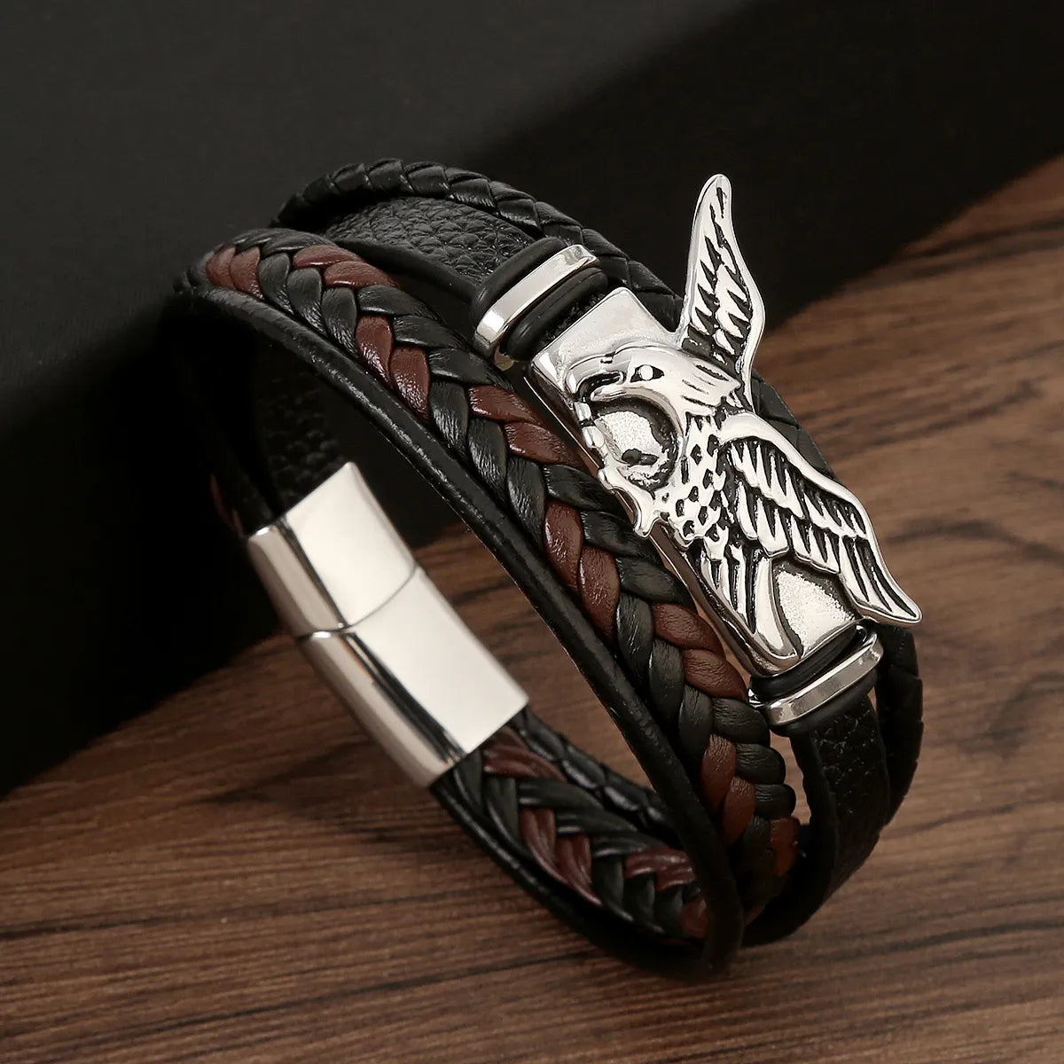 women’s fancy bracelets-Streetwear Eagle Stainless Steel Pu Leather Men'S Bracelets