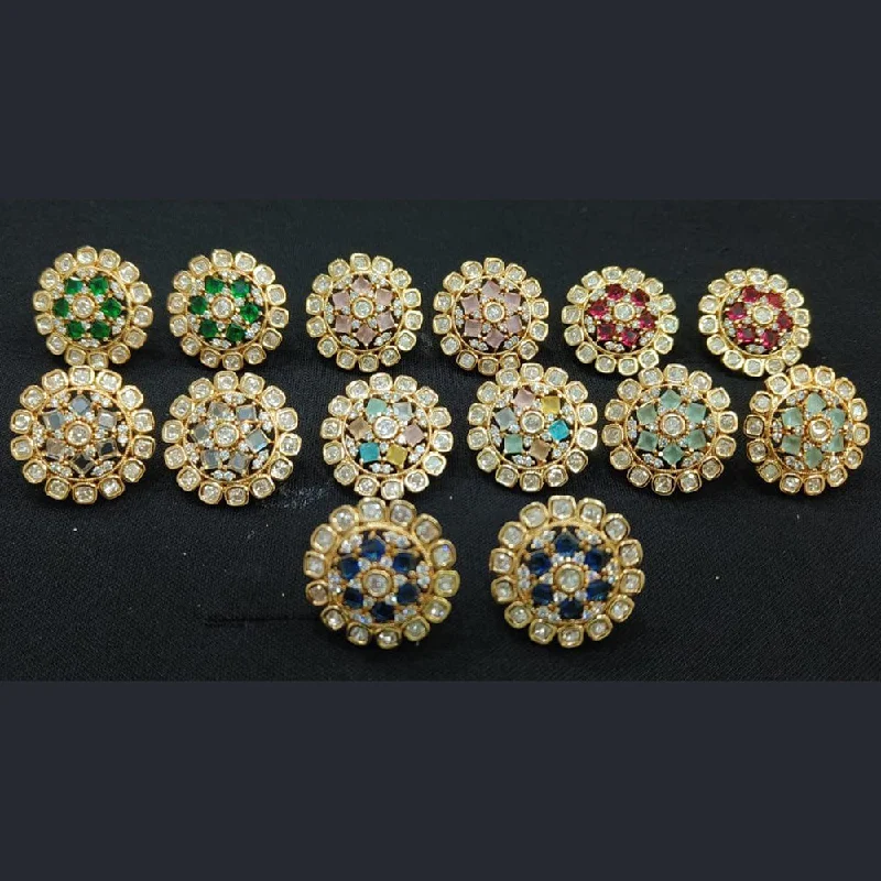 women’s star-shaped earrings-JewelTreeTz Gold Plated Uncut Polki Kundan Stud Earrings( 1 Piece Only)