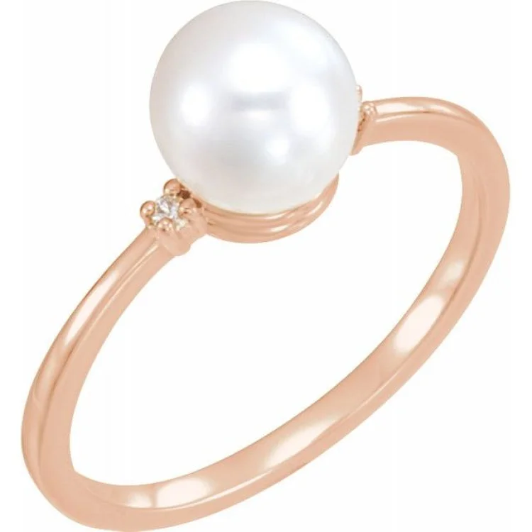 women’s mixed-metal rings-14K Rose Cultured White Freshwater Pearl & .025 CTW Natural Diamond Ring