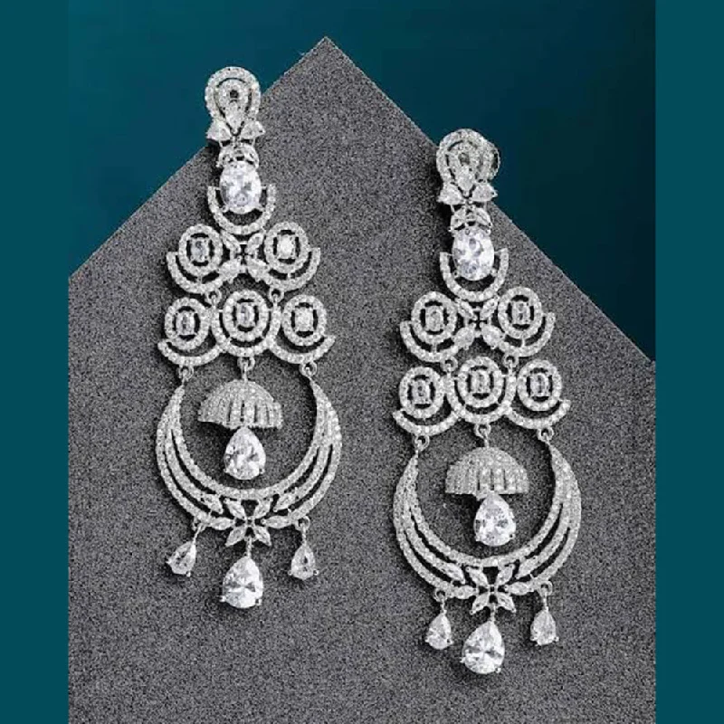 women’s emerald earrings-Pooja Bangles Silver  Plated AD Stone Dangler Earrings