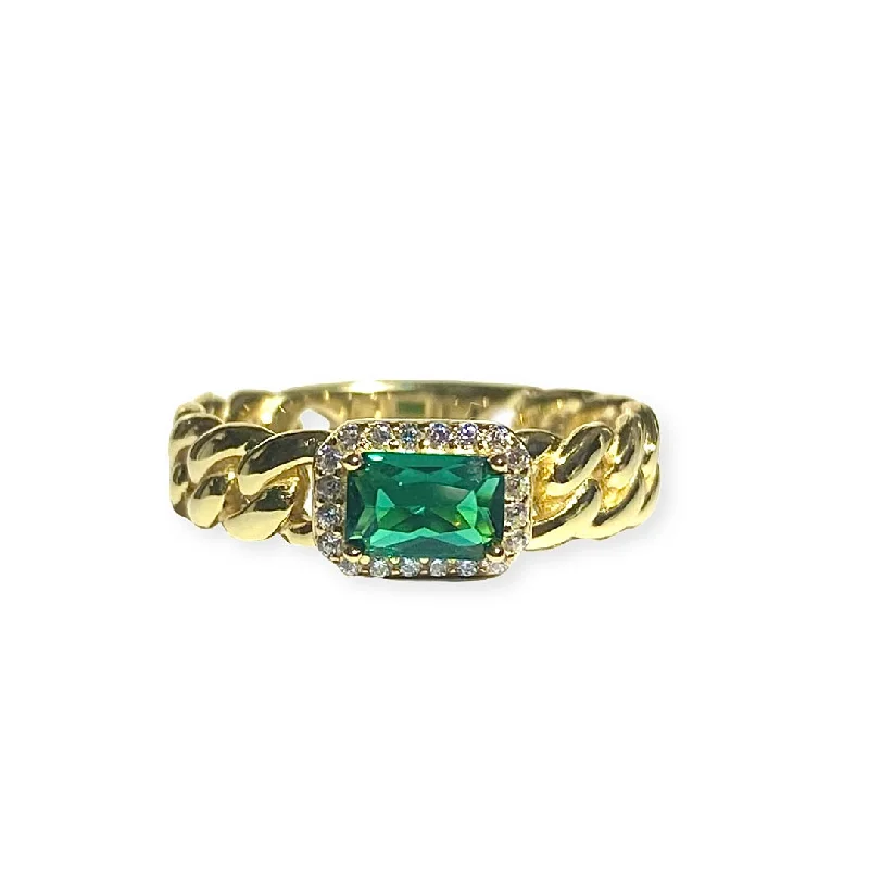 women’s platinum rings-women’s platinum rings-Grace East West Emerald Baguette Cuban Chain Ring