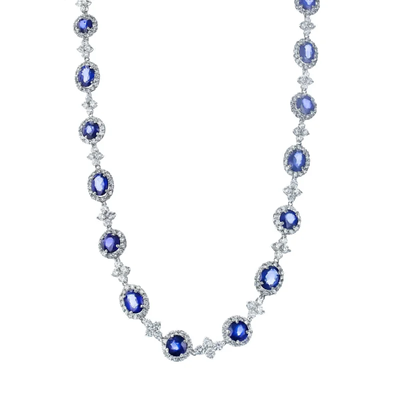 women’s luxury gemstone necklaces-women’s luxury gemstone necklaces-18K White Gold Sapphire and Diamond Necklace