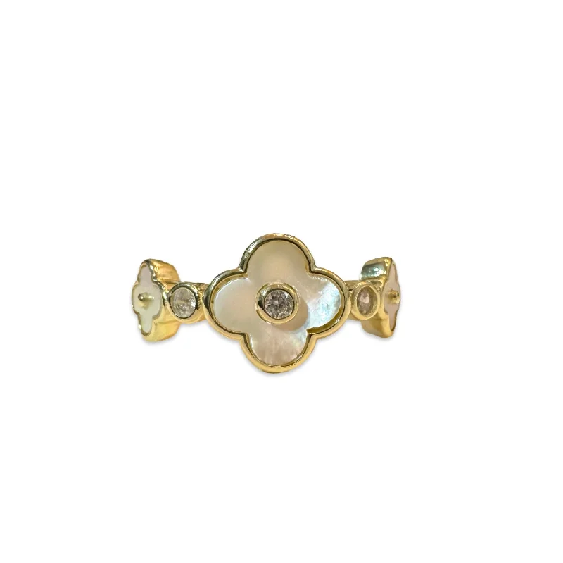 women’s cocktail rings-women’s cocktail rings-Flora Trio Mother of Pearl Ring