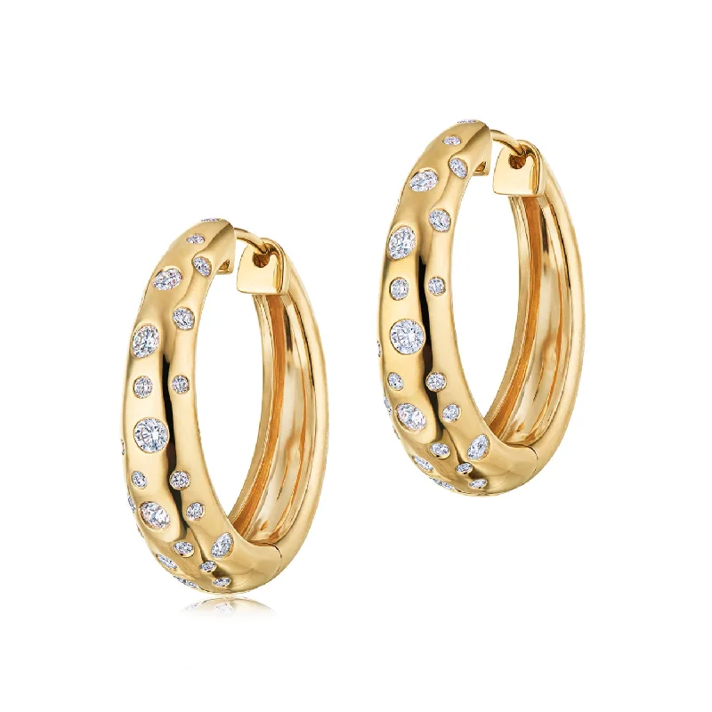 women’s three-stone earrings-KWIAT Cobblestone Hoop Earrings with Diamond Accents E-2602-0-DIA-18KY