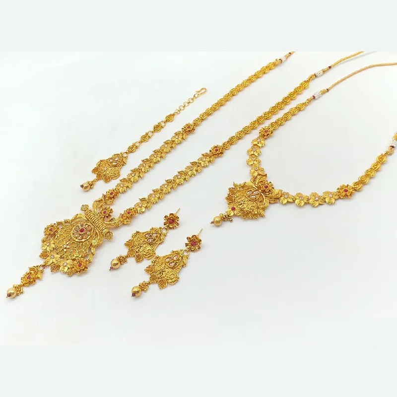 women’s vintage diamond necklaces-women’s vintage diamond necklaces-Rani Sati Jewels Gold Plated Pota Stone Double Necklace Set