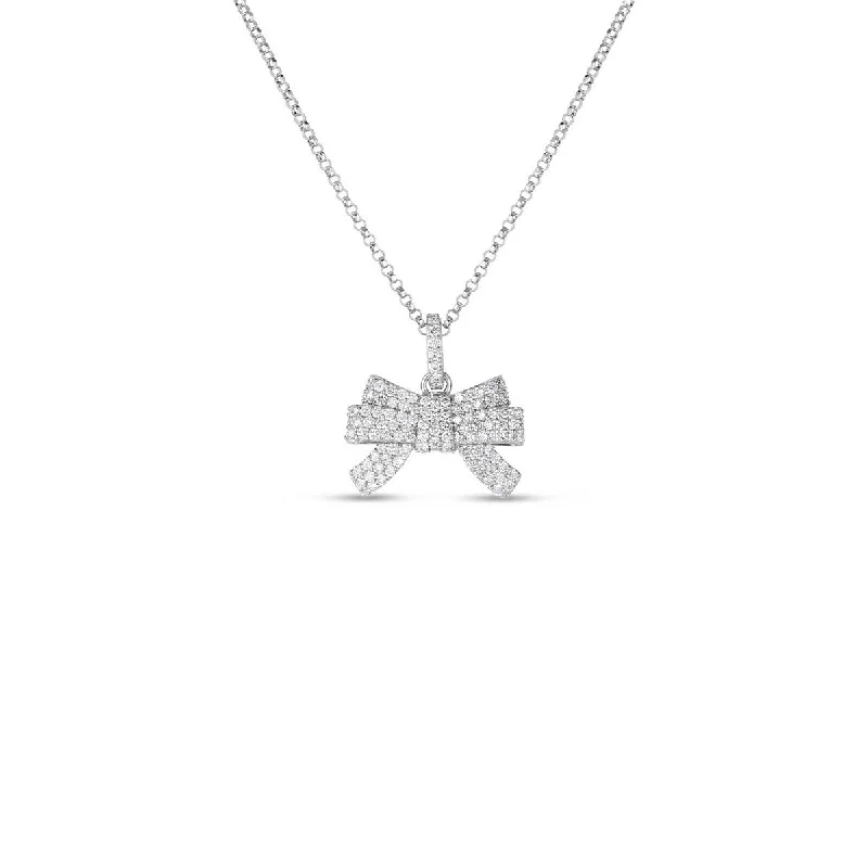 women’s sapphire pendant necklaces-women’s sapphire pendant necklaces-18K White Gold and Diamond Bow Pendant Necklace