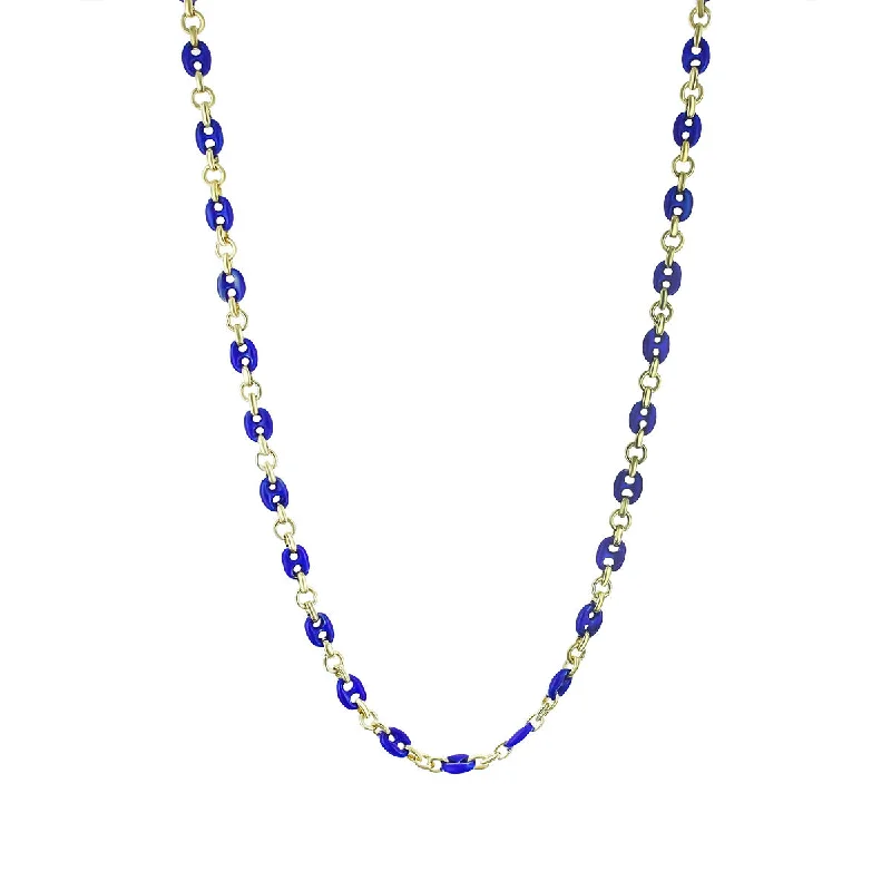 women’s gemstone pendant necklaces-women’s gemstone pendant necklaces-18K Yellow Gold and Blue Enamel Gucci Link Necklace