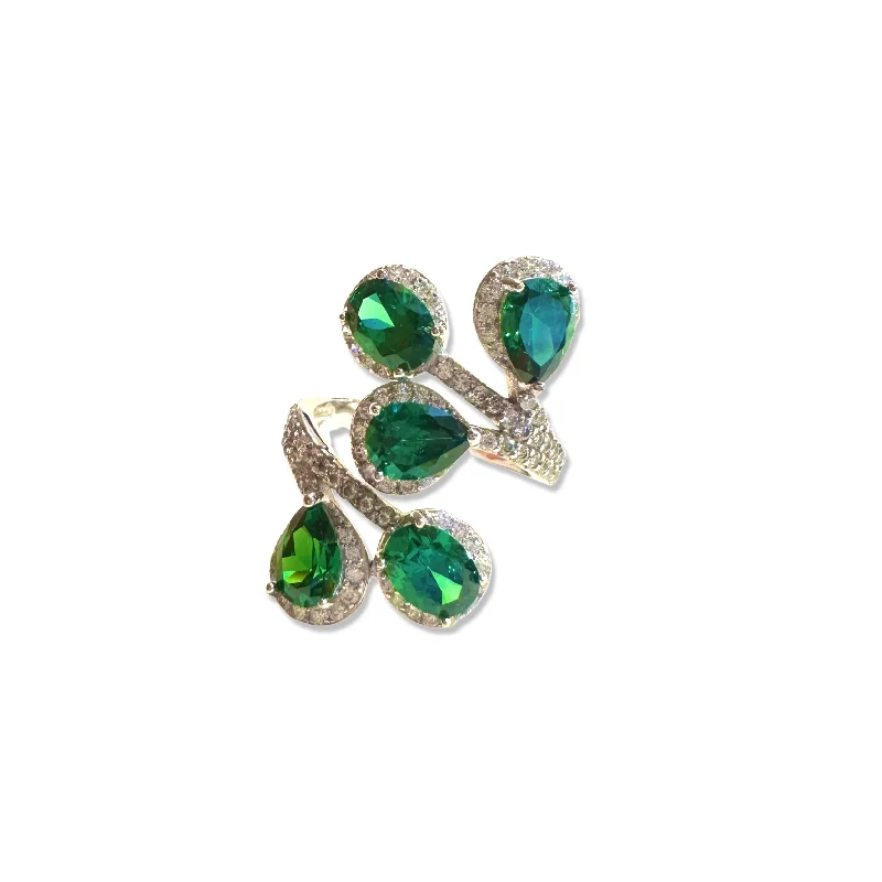 women’s textured rings-women’s textured rings-Emerald Teardrop Leaf Cocktail Ring