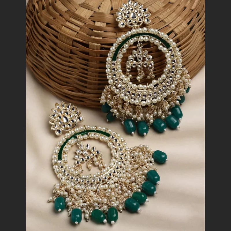 women’s moon-shaped earrings-Lucentarts Jewellery Gold Plated Kundan Stone Dangler Earrings