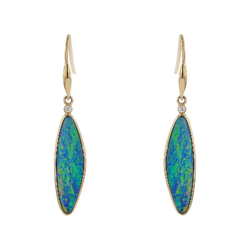 women’s statement hoop earrings-Opal Doublet and Diamond Drop Earrings in 14K Yellow Gold