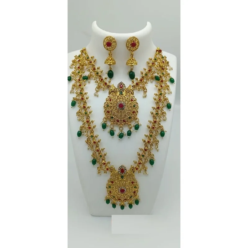 women’s fine necklaces-women’s fine necklaces-Akruti Collection Gold Plated Beads And Pota Stone Necklace Combo